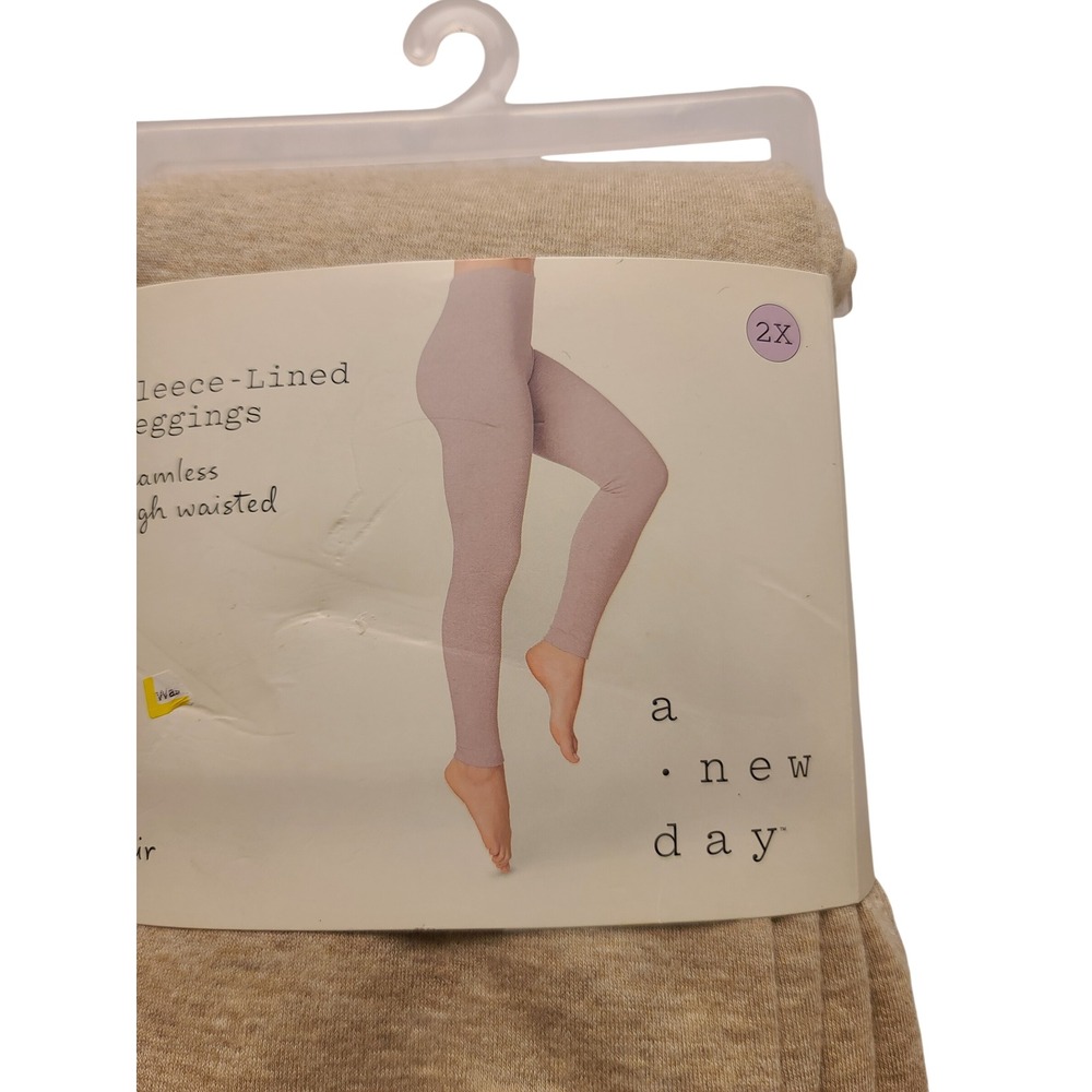A New Day Women's Fleece Lined Leggings Seamless High Waisted Heather 2X NWT